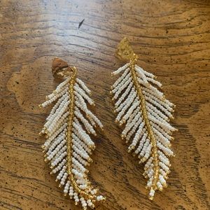 Feather like beaded long earrings